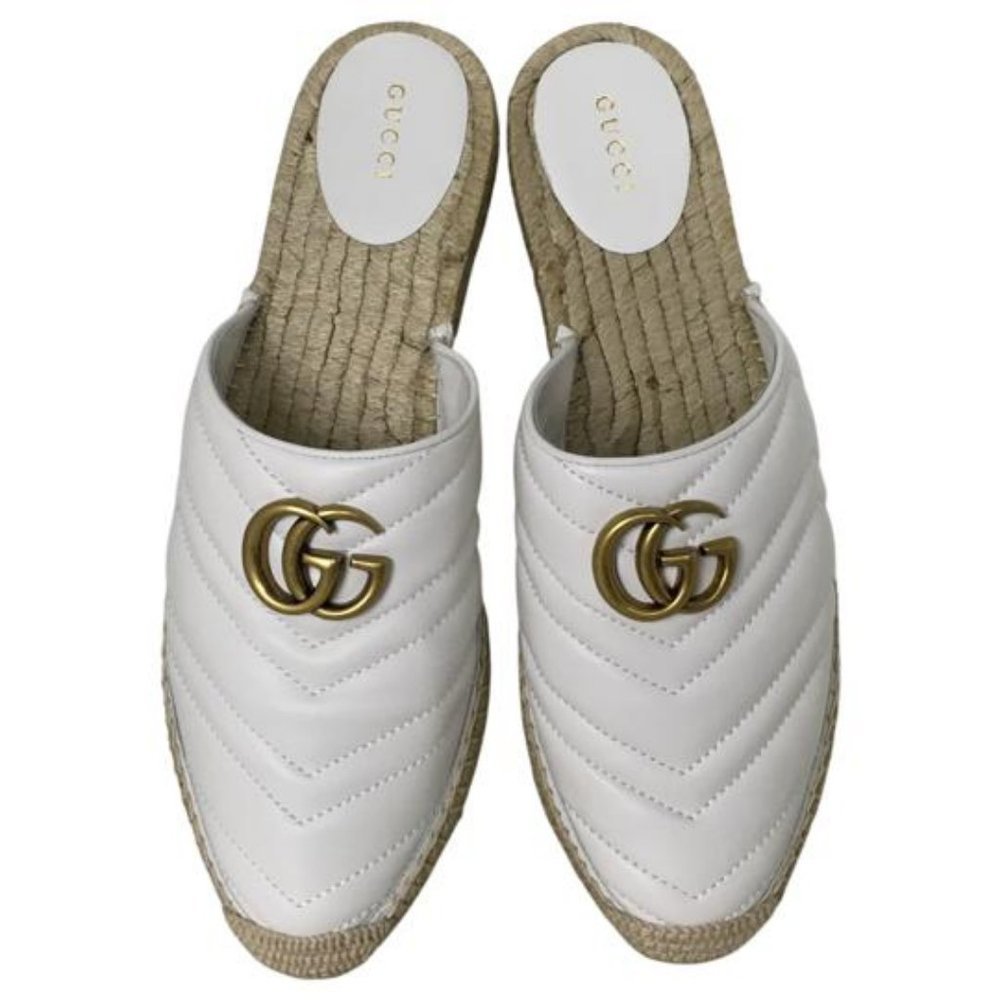 NWT Gucci Women's Calfskin Matelasse GG Marmont Loafer Slippers White Sz 41